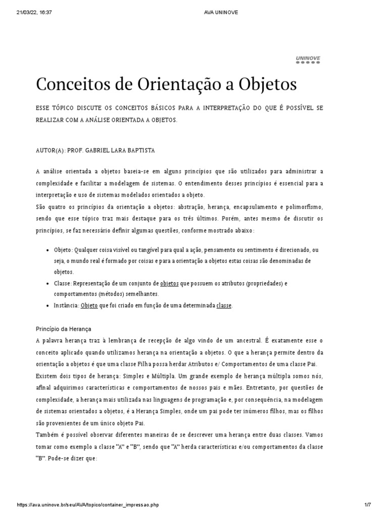 2 Conceitos de Orientação A Objetos | PDF | Classe (programação de ...