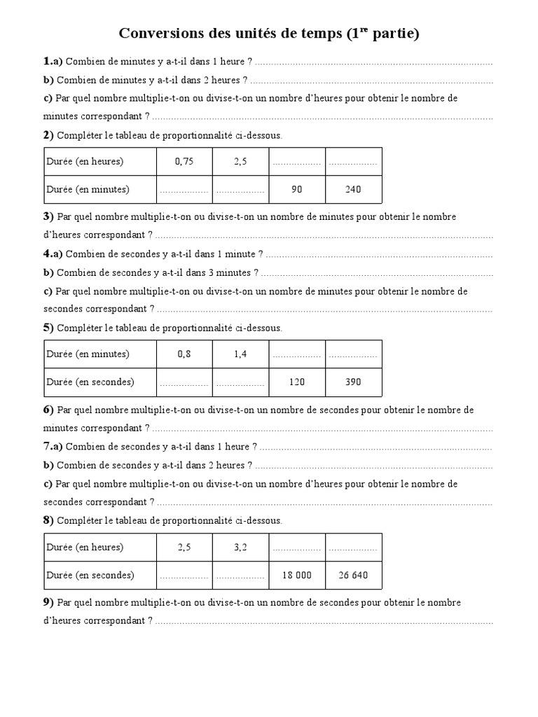 Tableau de conversion des unités de temps | PDF