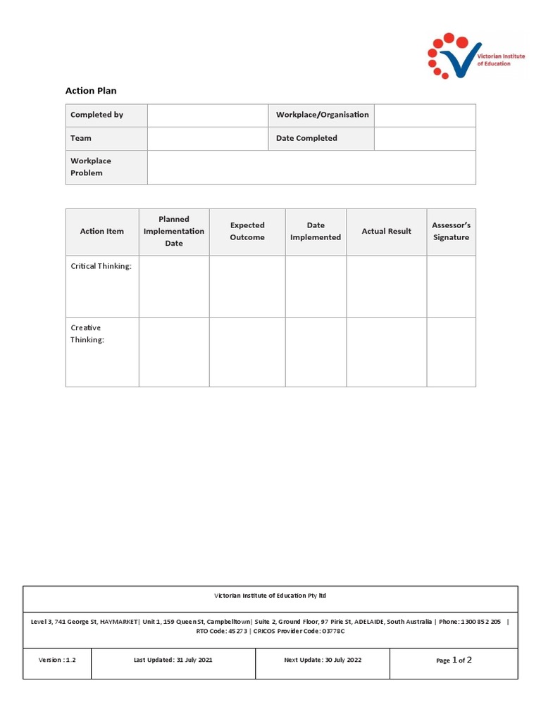 Workplace Action Plan Template | PDF | Computing