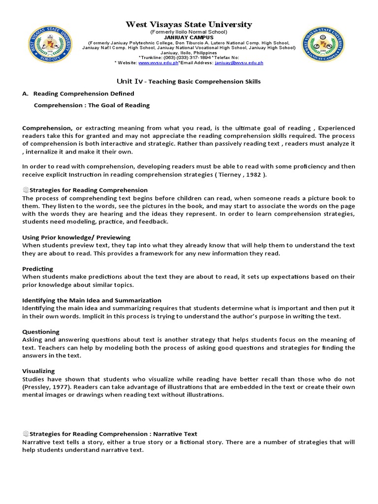 Unit I The Reading Process | PDF | Reading Comprehension | Cognitive ...