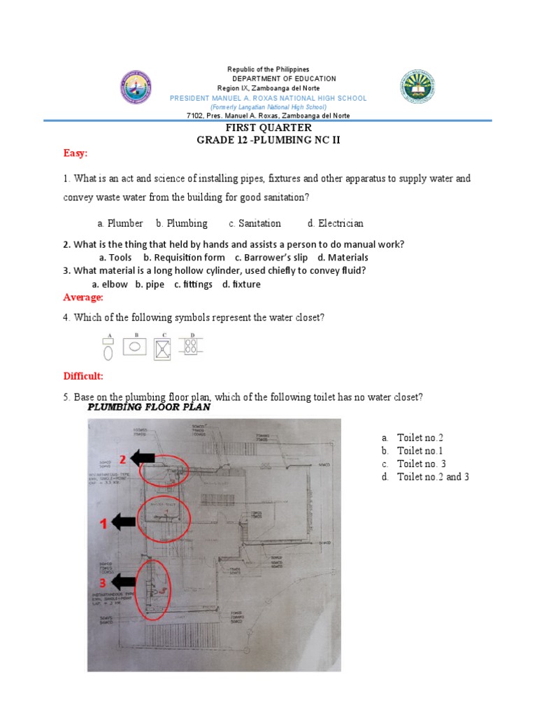 Plumbing Nc Ii Easy Average And Difficult Question Pdf Plumbing