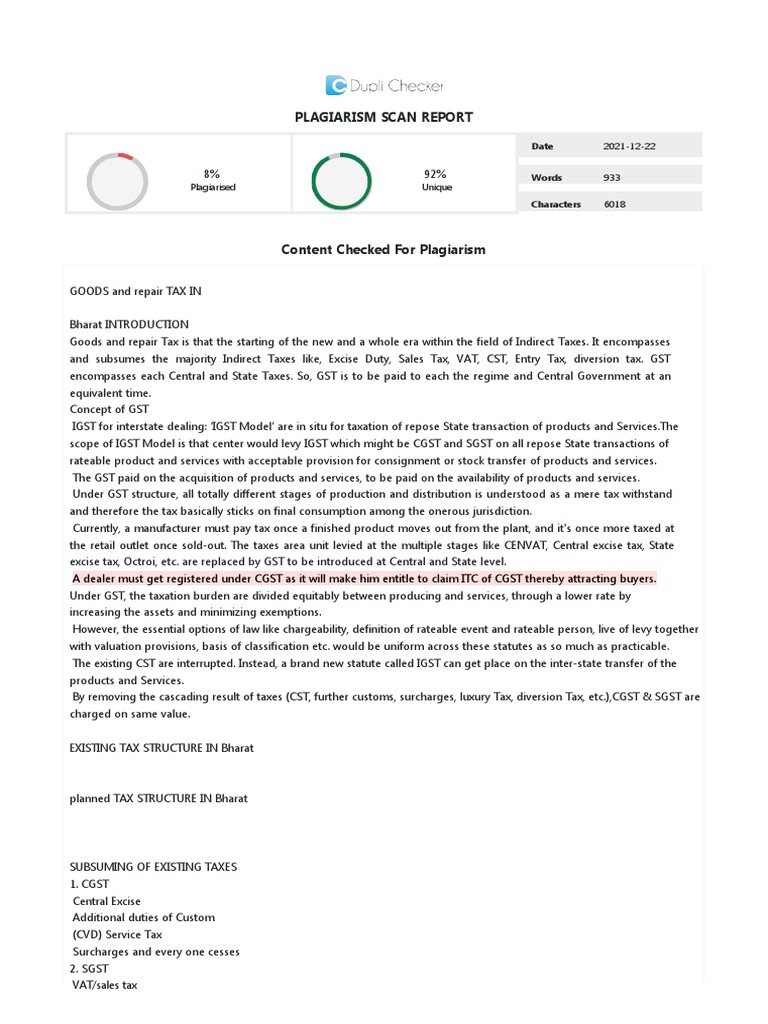 Duplichecker Plagiarism Report