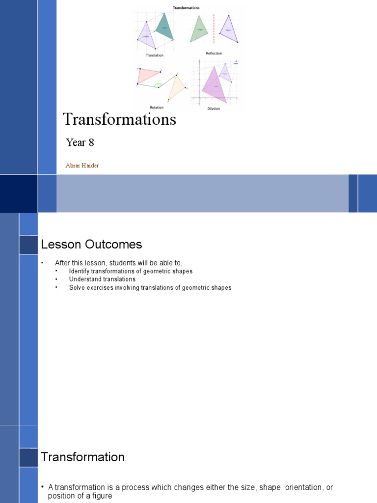Grade 8 Transformations Overview | PDF | Shape | Euclid