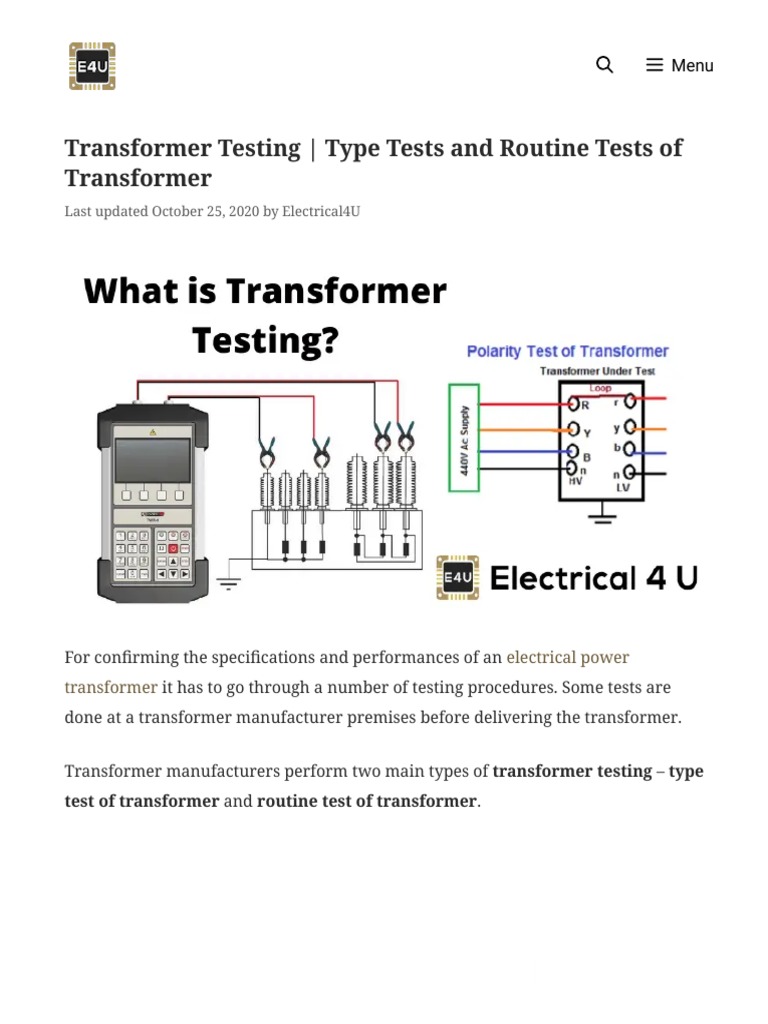 Routine Tests and Type Tests of Transformers Electrical4u PDF Transformer Electrical