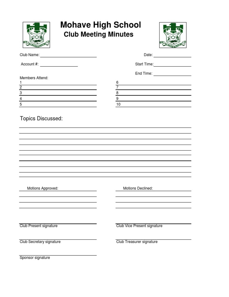 Mohave High School Club Minutes Template | PDF
