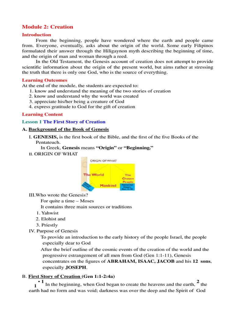 Rel Ed 1 SC Module 2 Creation 14 Font | PDF | Genesis Creation ...
