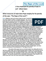 Q1. Alexander Pope Has Employed His Parody of Epic in "The Rape of The Lock". (Mock Epic)