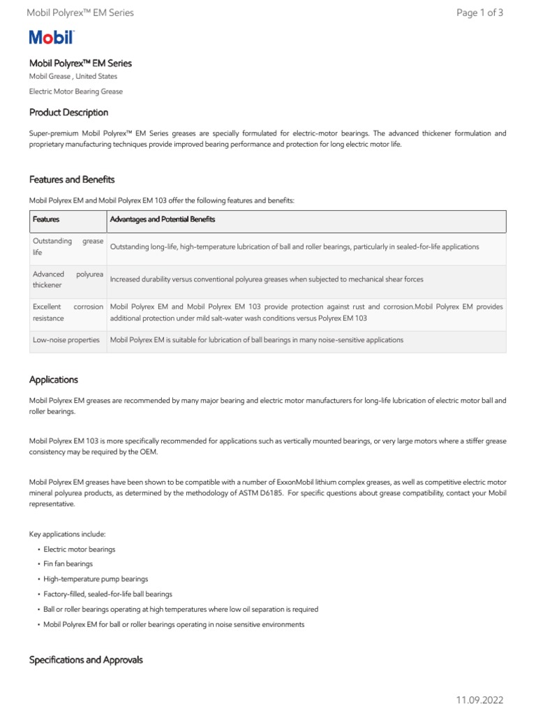 GL XX Mobil Polyrex EM Series | PDF | Bearing (Mechanical) | Exxon Mobil