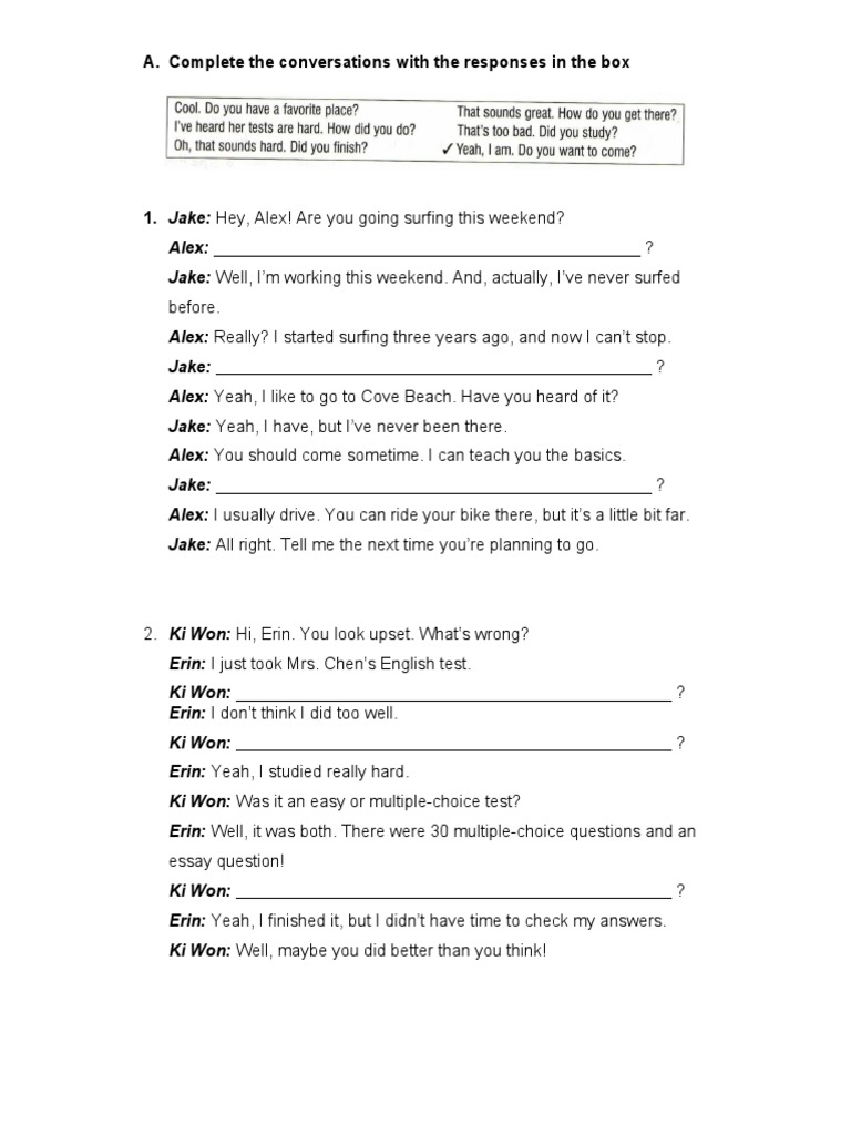 Conversation Completion Exercises | PDF