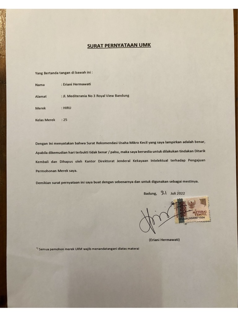 Surat Pernyataan Umk PDF