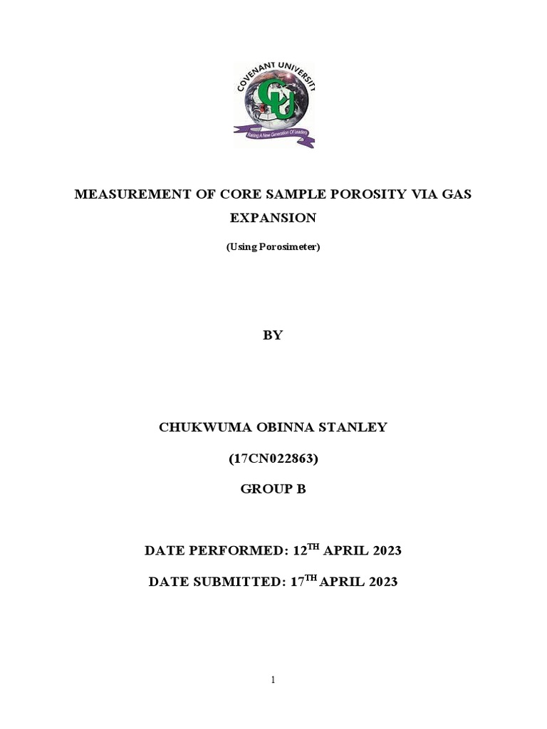 Core Sample Porosity Measurement Guide | PDF | Petroleum Reservoir ...
