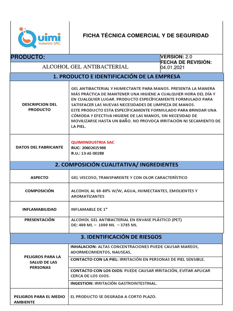 Alcohol Gel Quimi 2021-1 | PDF | Agua | Medicina