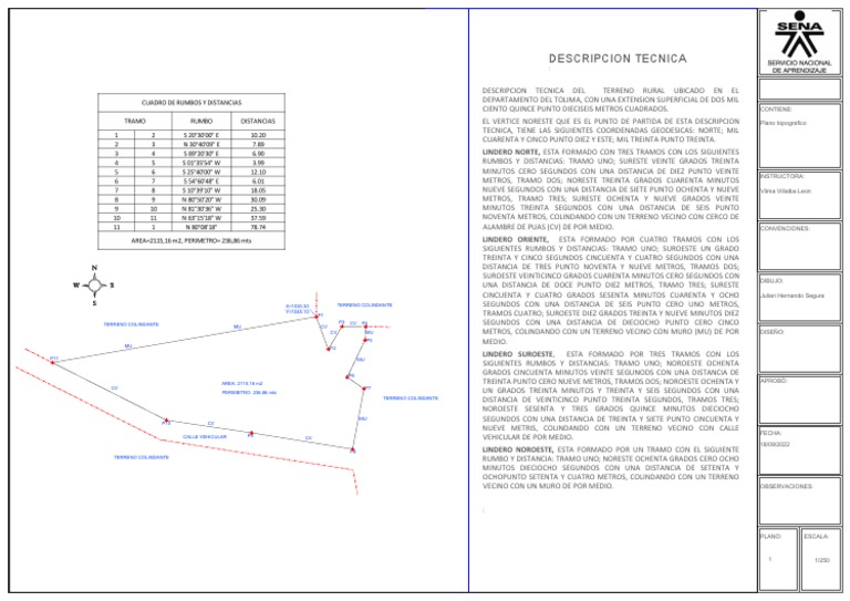 Descripcion Tecnica: X 1030.30 Y 1045.10 Terreno Colindante P1 P3 P4 ...