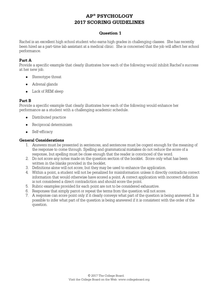 Ap Psychology 2017 International Practice Exam FRQ Scoring Guidelines ...