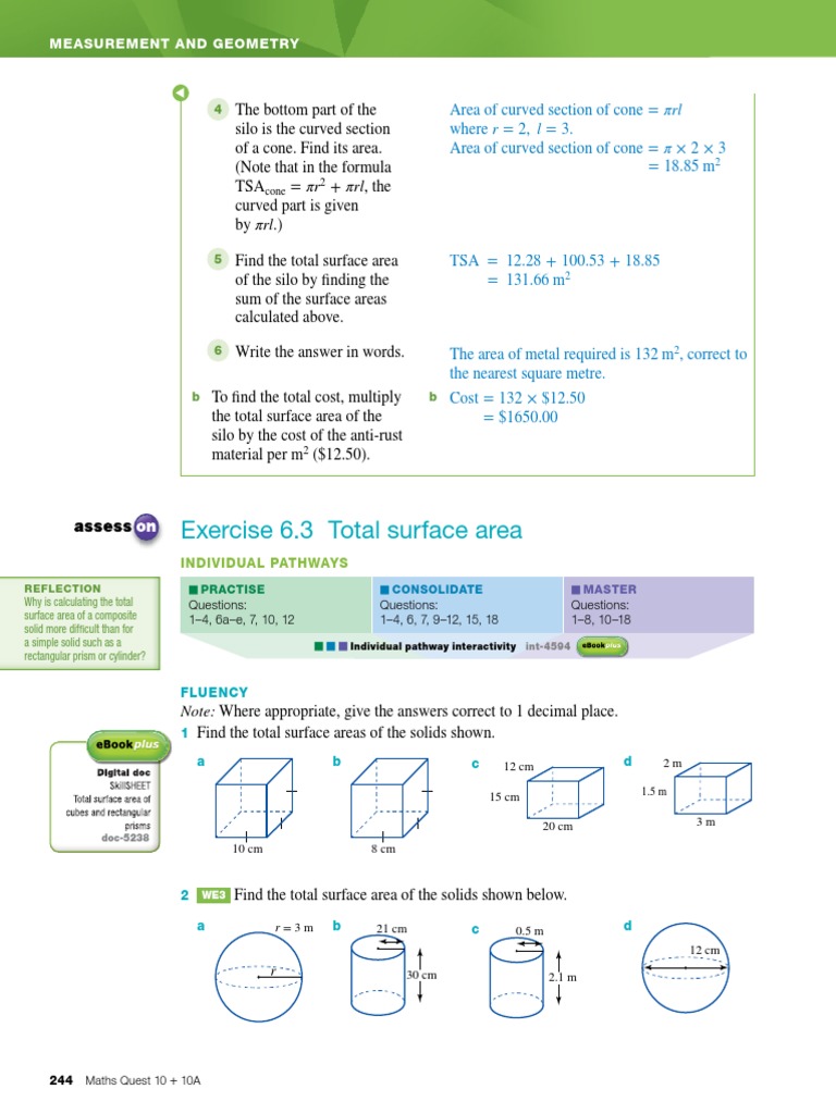 Exercise 6.3 Total Surface Area Measurement and Geometry PDF Area