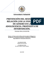 Prevención Del Sexismo en Relación Con La Violencia de Género en La Adolescencia. Propuesta de Intervención