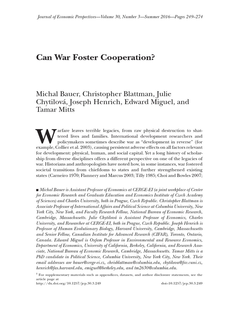 War's Impact on Post-Conflict Cooperation | PDF | Social Psychology ...