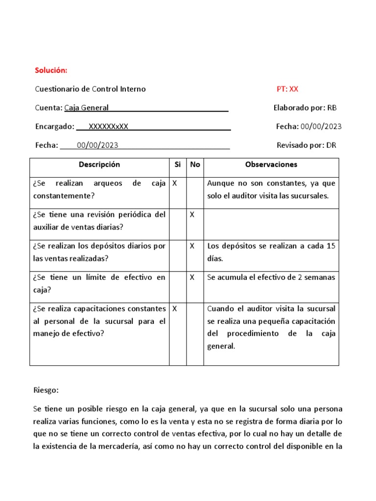 Cuestionario Auditoria | PDF | Contralor | Business