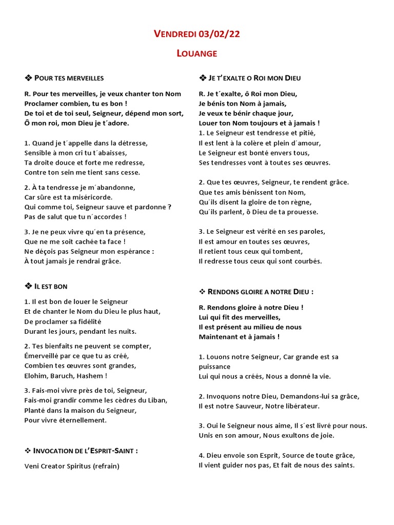 Chants de louange et adoration chrétienne | PDF | Eucharistie | Dieu