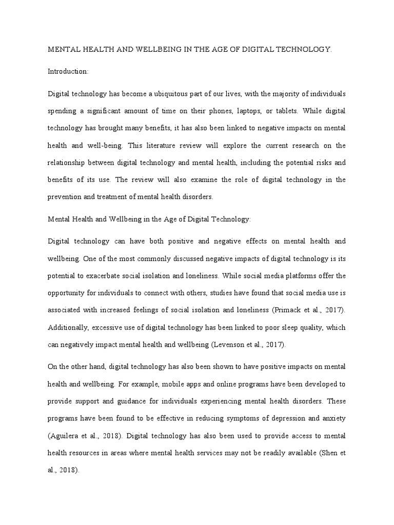 Mental Health and Wellbeing in The Age of Digital Technology | PDF