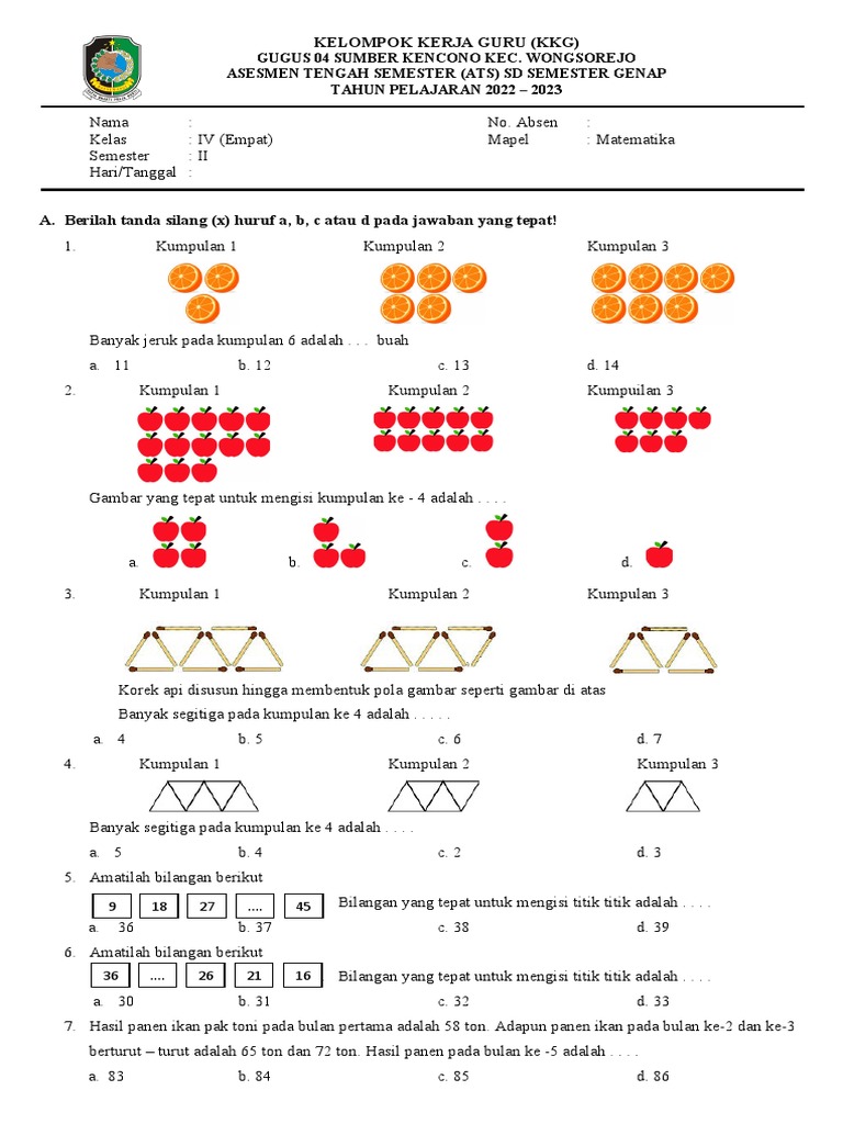 Soal Pola Bilangan Kelas 4 SD | PDF | Metode & Bahan Ajar