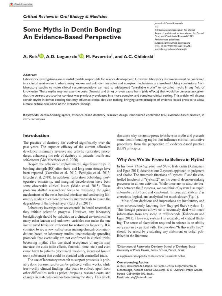 Some Myths in Dentin Bonding An Evidence Based Perspective PDF