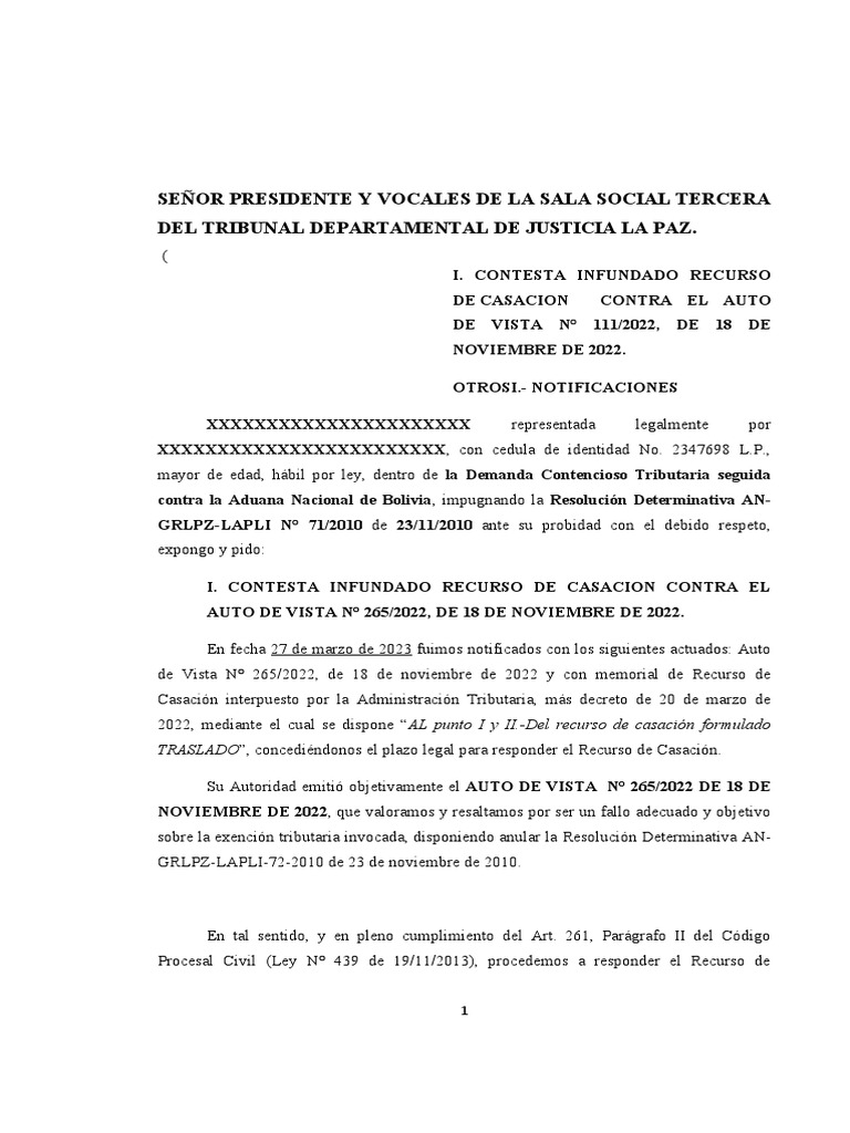 Contesta Casacion | PDF