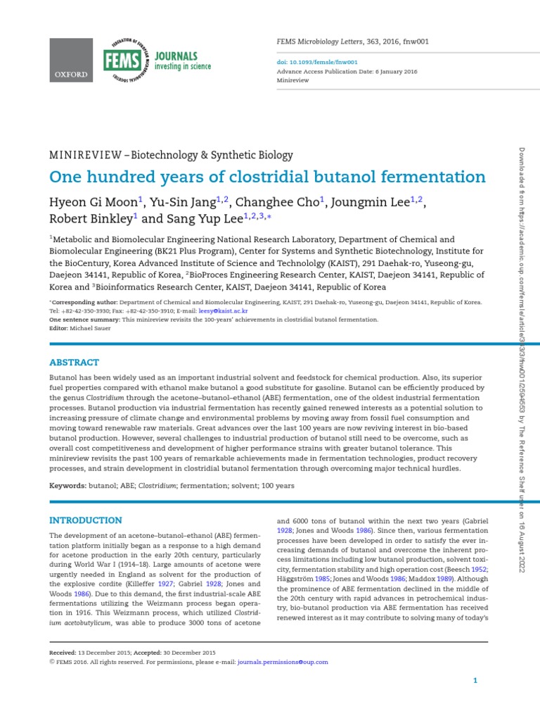 ABE Fermentation History | PDF | Fermentation | Chemistry