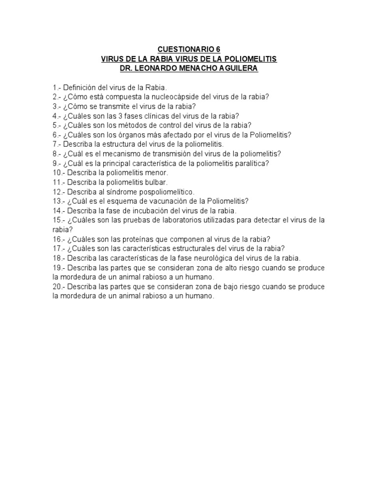 Cuestionario Rabia Polio | PDF