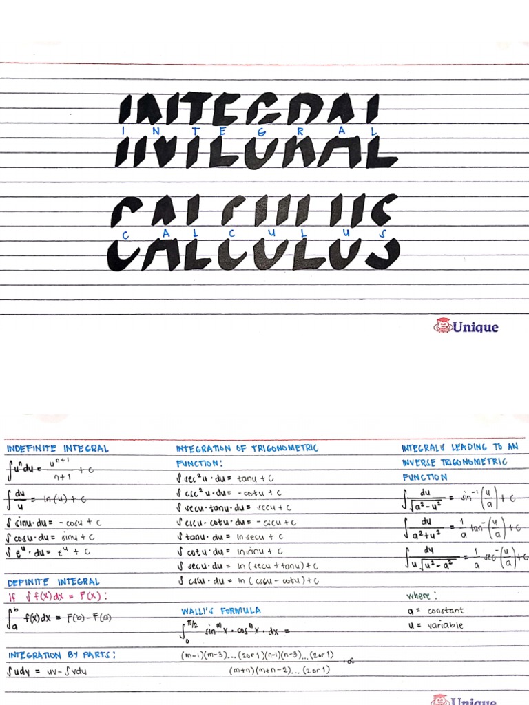 Integral calculus formulas pdf