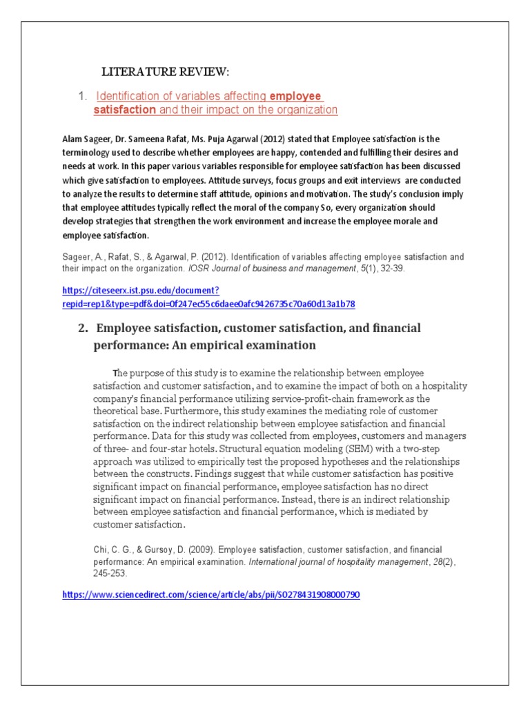 Literature Review... | PDF | Job Satisfaction | Employment