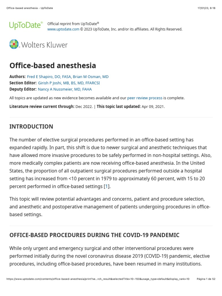 OfficeBased Anesthesia UpToDate PDF Anesthesia Surgery