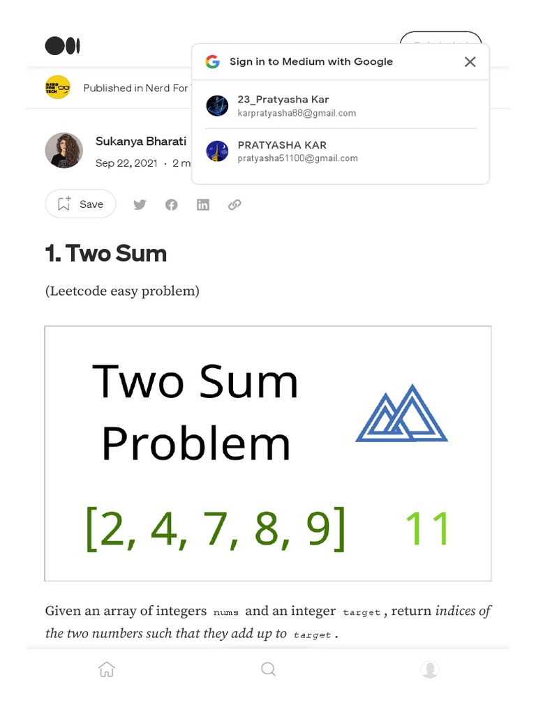 Two Sum. (Leetcode Easy Problem) - by Sukanya Bharati - Nerd For Tech ...