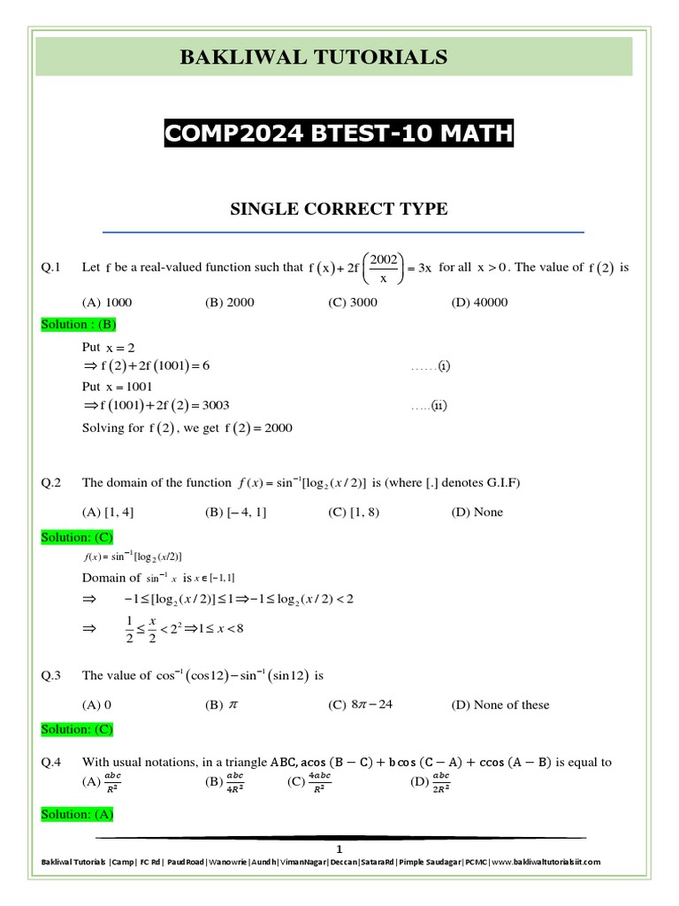 C24 Btest 10 Maths Pdf Function Mathematics Mathematics