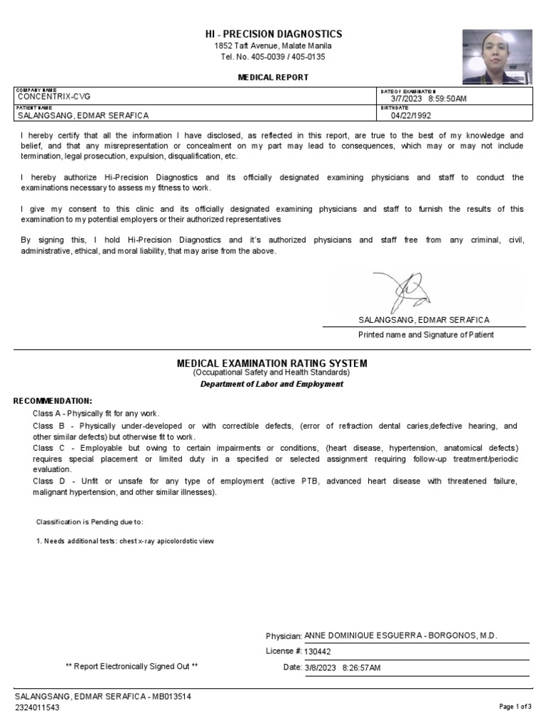 Hi Precision Diagnostics Medical Report PDF Physical Examination