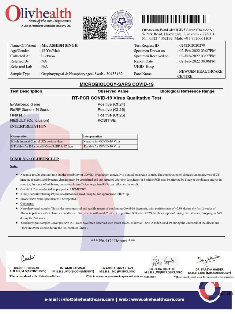 COVID-19 Test Results Report | PDF