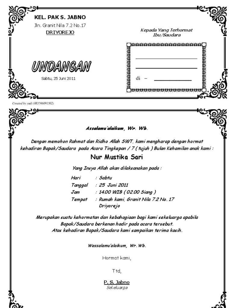 8200 Contoh Undangan Syukuran Tingkeban Gratis Terbaru