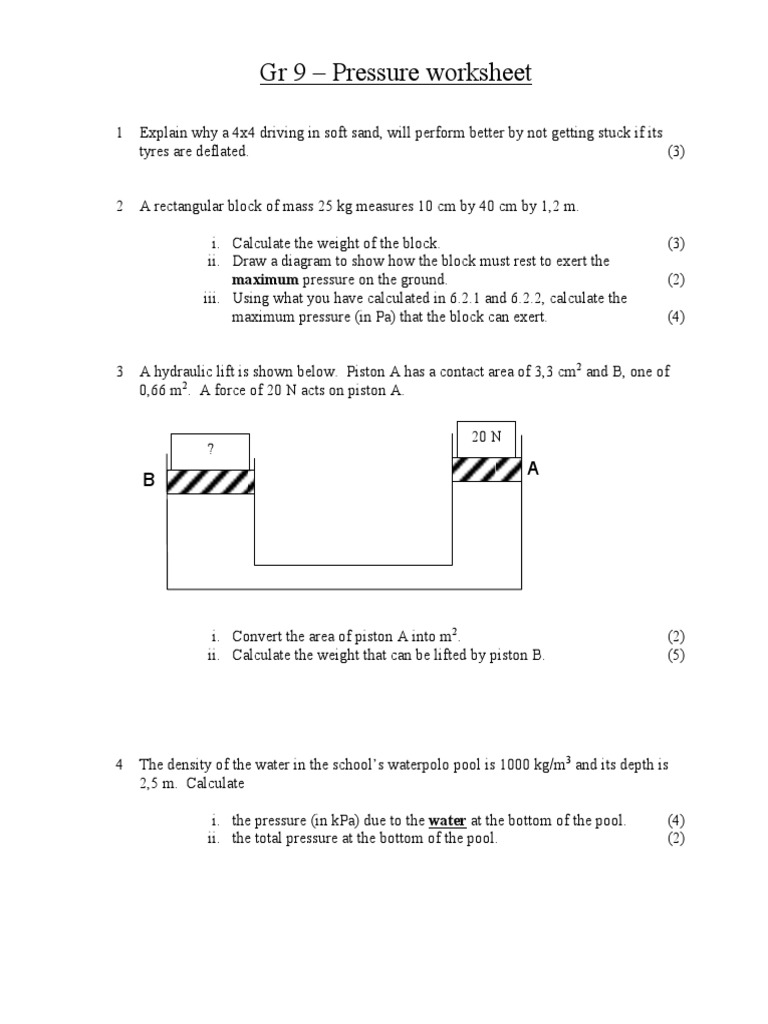 GR 9 - Pressure Worksheet: Maximum Pressure On The Ground | PDF ...