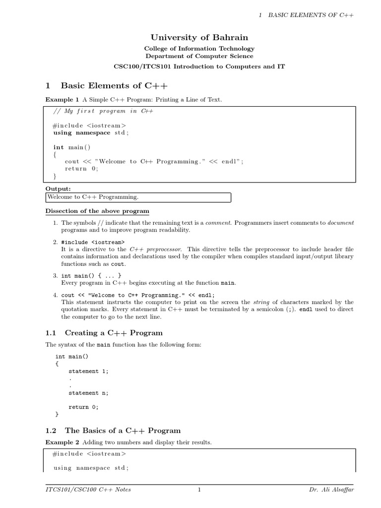 C++ Basics and Programming Examples | PDF | Computer Program | Programming
