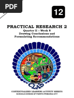 Practical Research 2: Quarter II - Week 8 Drawing Conclusions and Formulating Recommendations