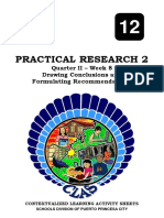 Practical Research 2: Quarter II - Week 8 Drawing Conclusions and Formulating Recommendations