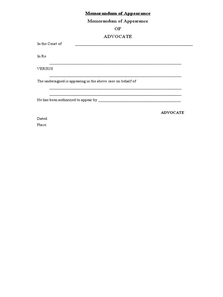 Advocate Memorandum of Appearance Template | PDF