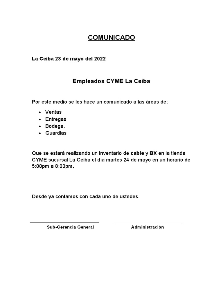 Inventario en CYME La Ceiba | PDF