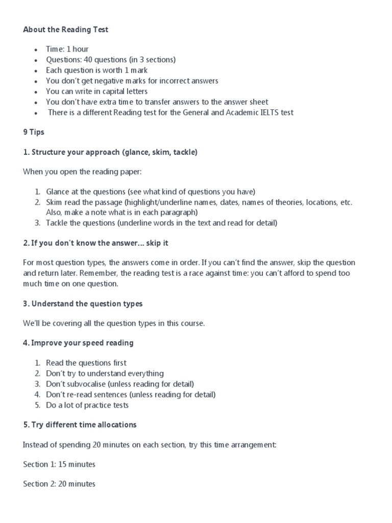 About The Reading Test | Download Free PDF | International English ...