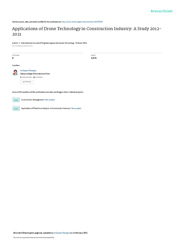 Applications Of Drone Technology In Construction Industry A Study 2012