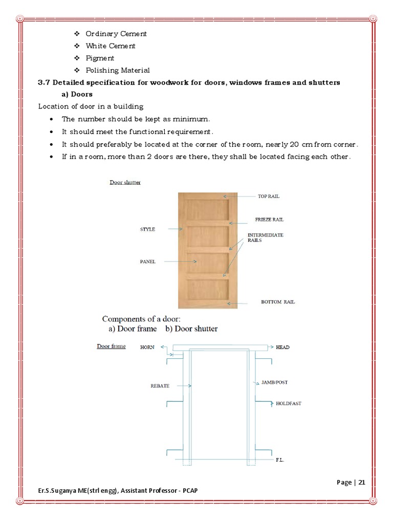 3.7 Detailed Specification For Woodwork For Doors, Windows Frames and ...