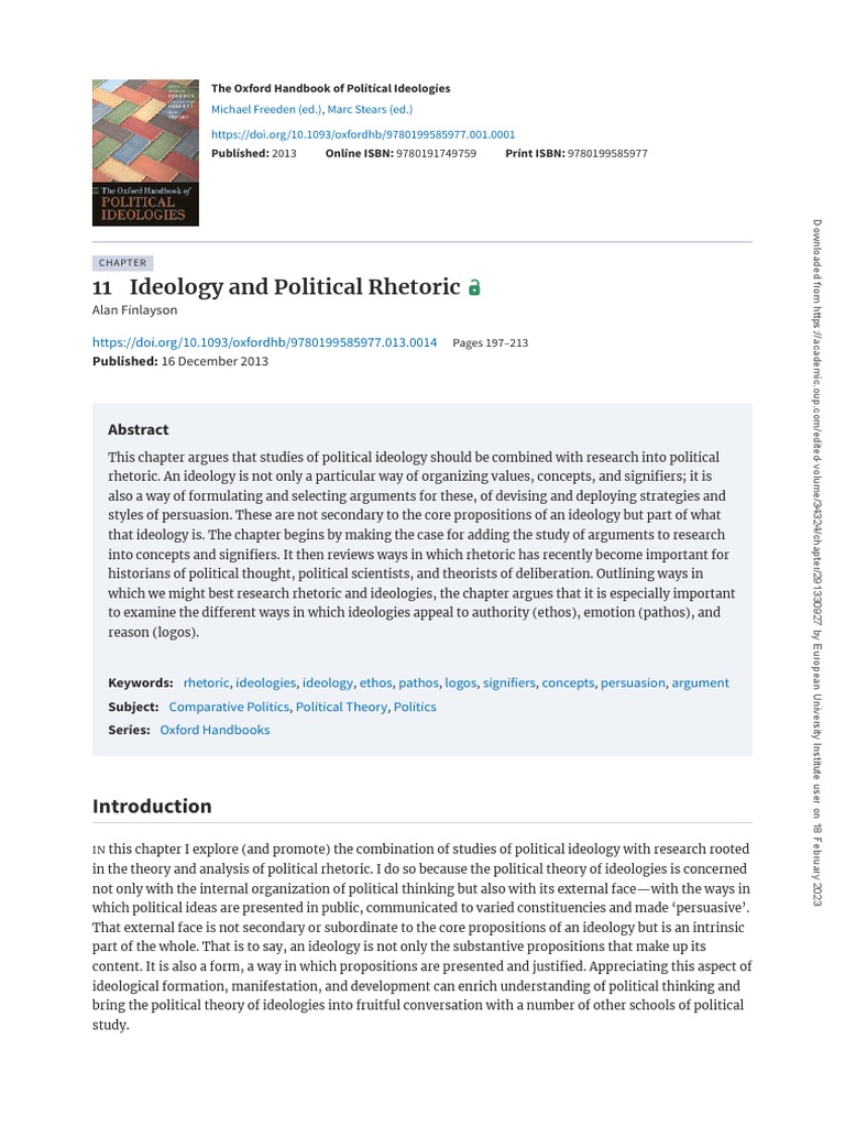 11 Ideology and Political Rhetoric Alan Finlayson PDF Rhetoric