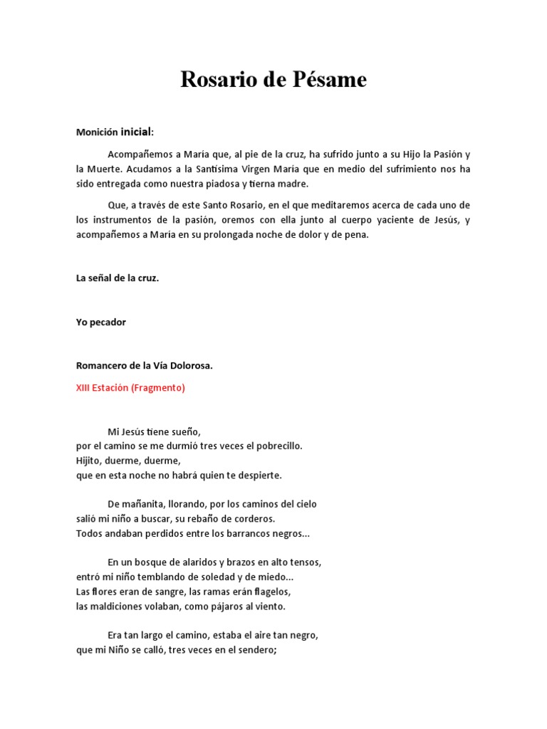 Rosario de Pésame: Misterios Dolorosos | PDF | María, madre de Jesús ...