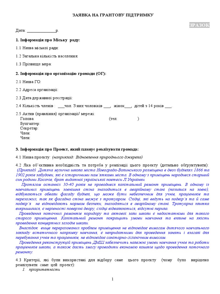 Зразок Проектної заявки (для ГО) | PDF