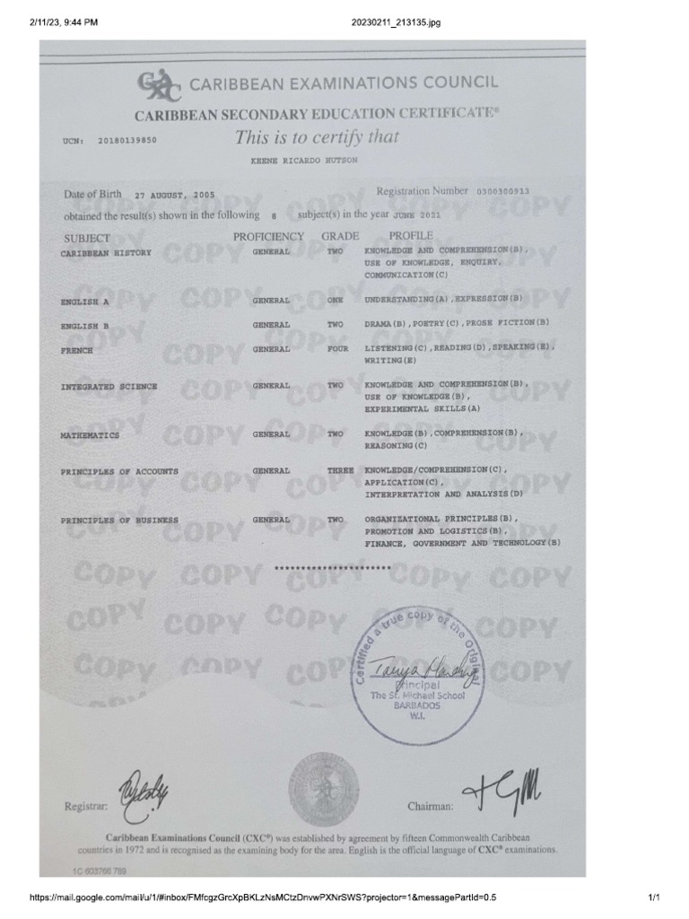 CSEC Results PDF
